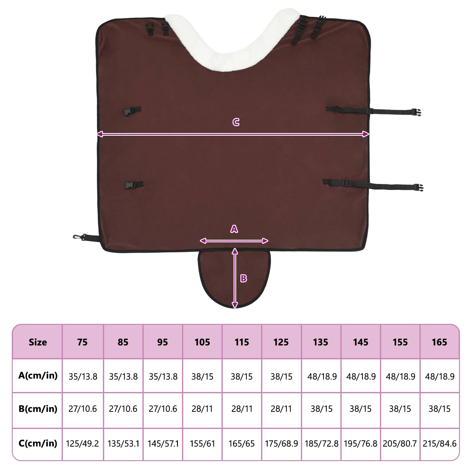Coperta per Cavalli Marrone Scuro Completo 115 cm Felpa in pile