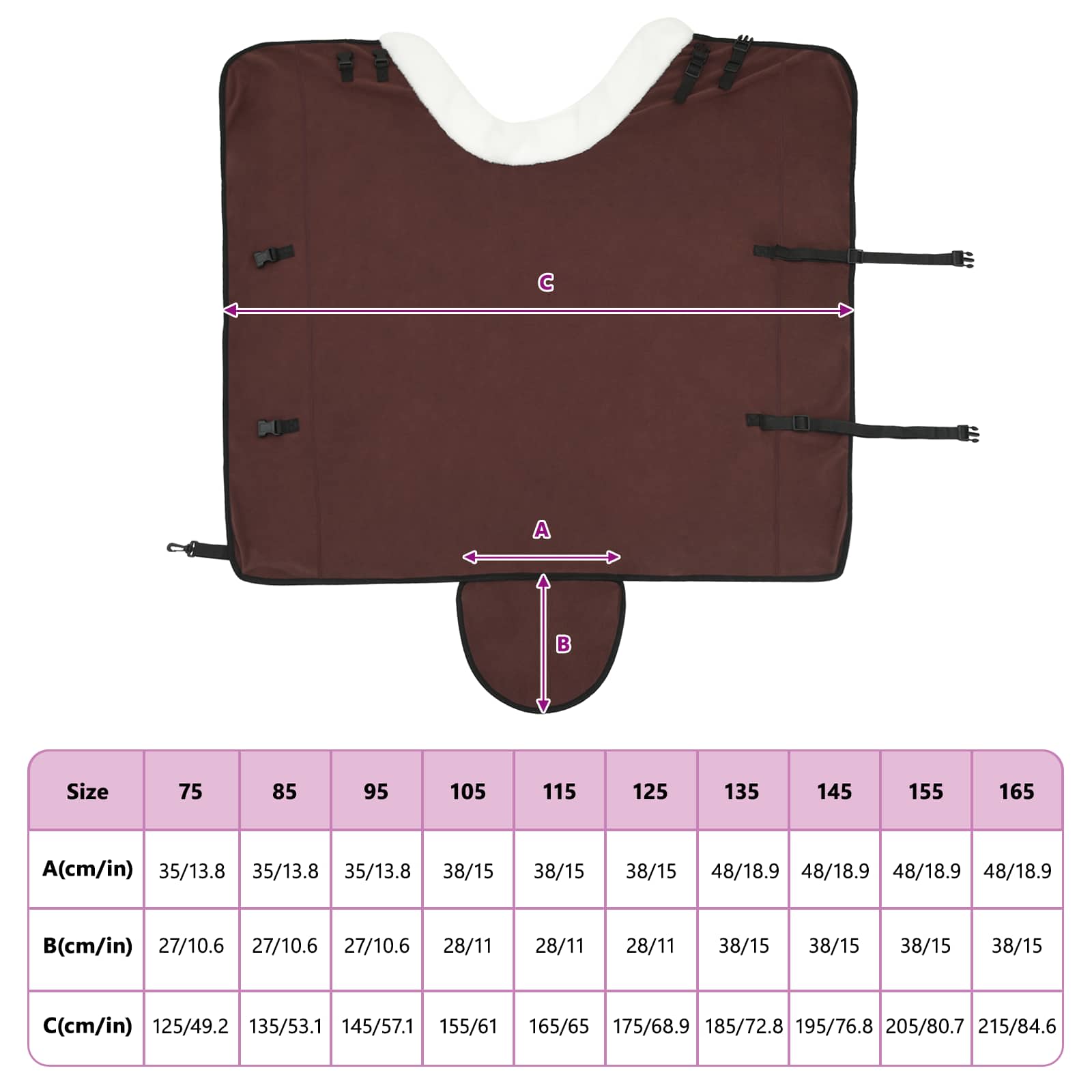 Coperta per Cavalli Marrone Scuro Completo 155 cm Felpa in pile