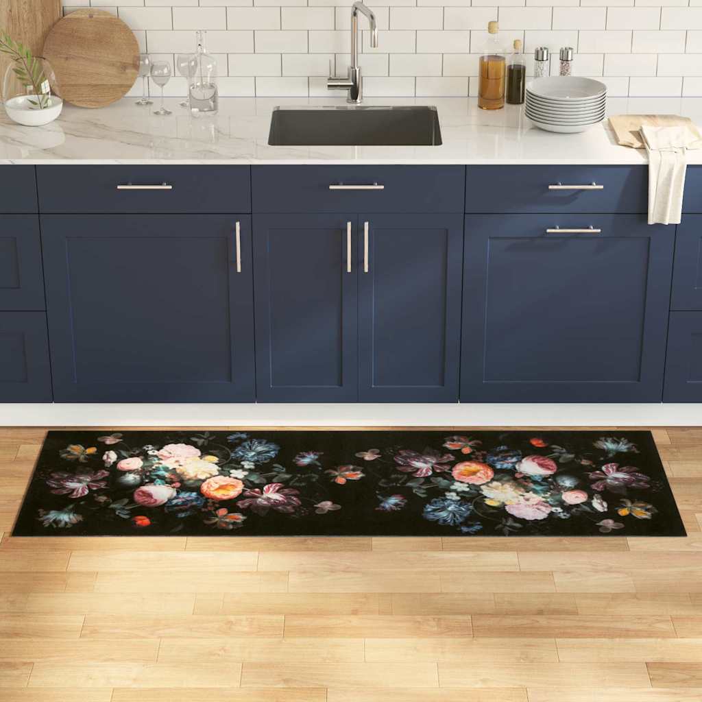 Tappeto da Cucina Nero 180 x 60 cm Velluto