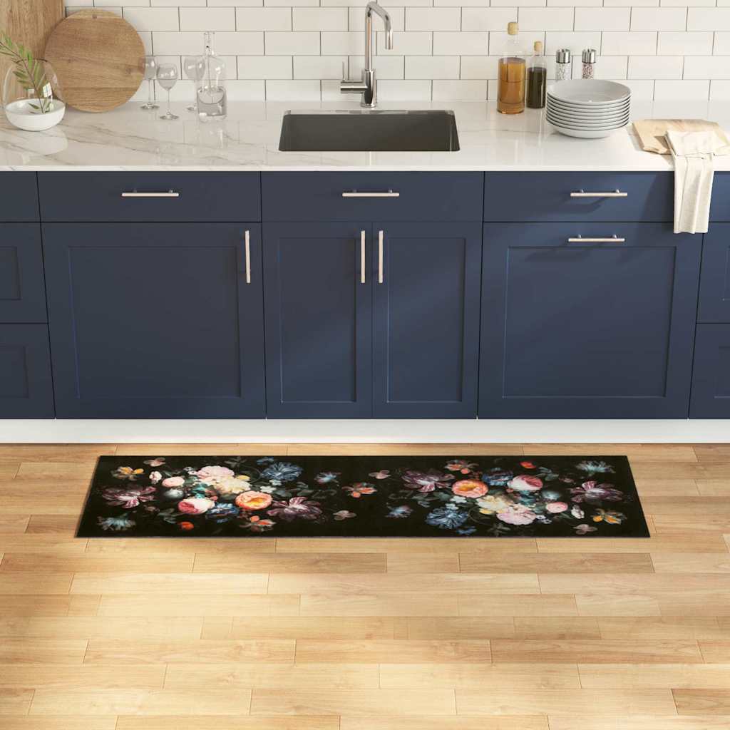 Tappeto da Cucina Nero 150 x 45 cm Velluto