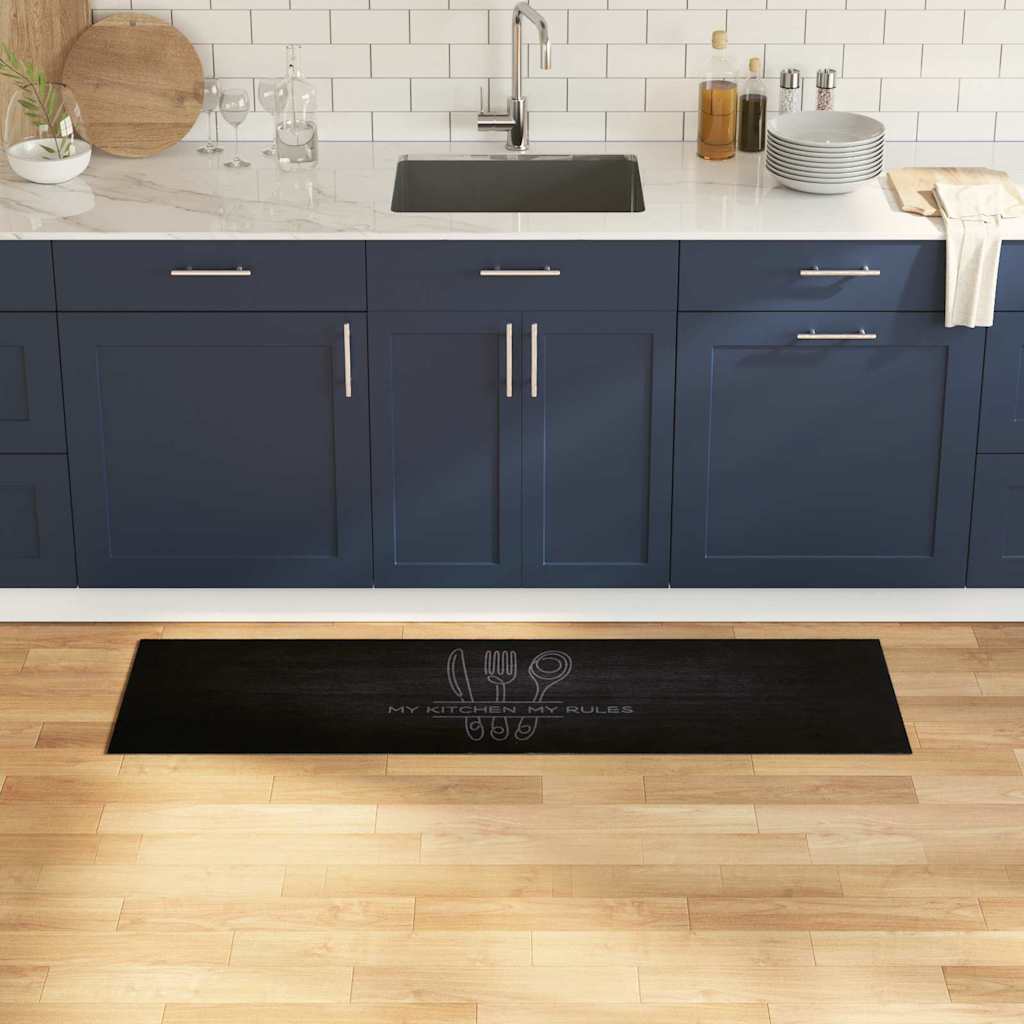 Tappeto da Cucina Posate Nero 150 x 45 cm Velluto