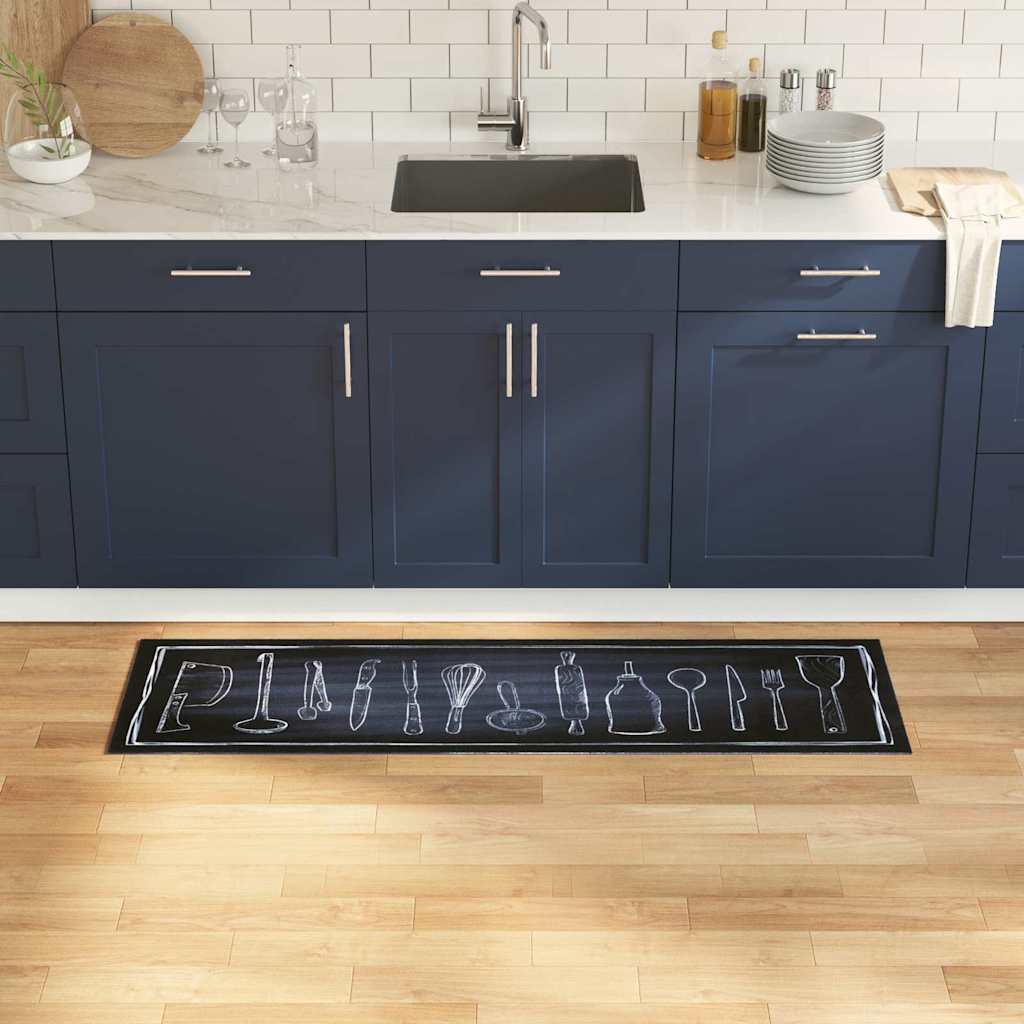 Tappeto da Cucina Nero 150 x 45 cm Velluto