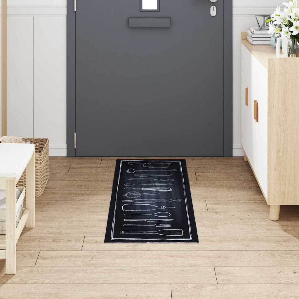Tappeto da Cucina Nero 150 x 45 cm Velluto