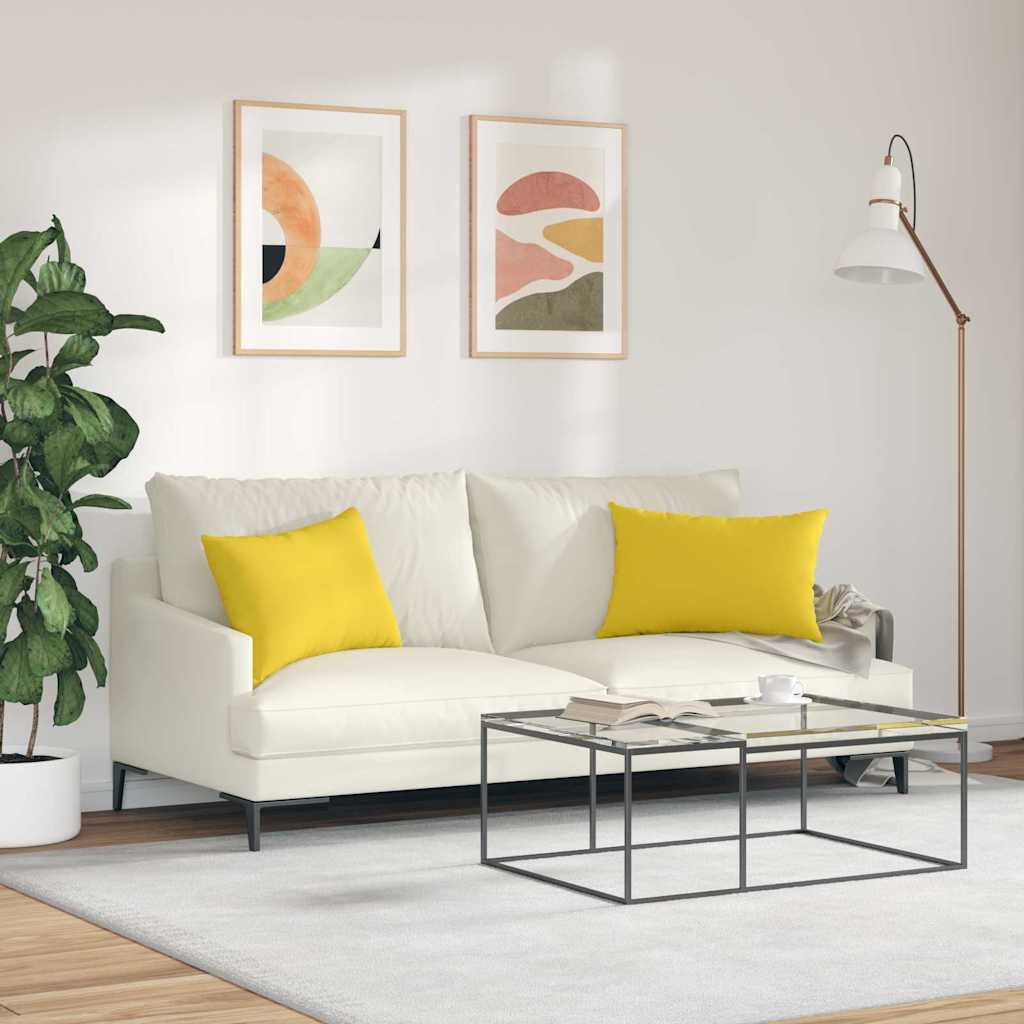 Cuscini da Divano 2 pz Tessuto Giallo Chiaro 60 x 40 cm