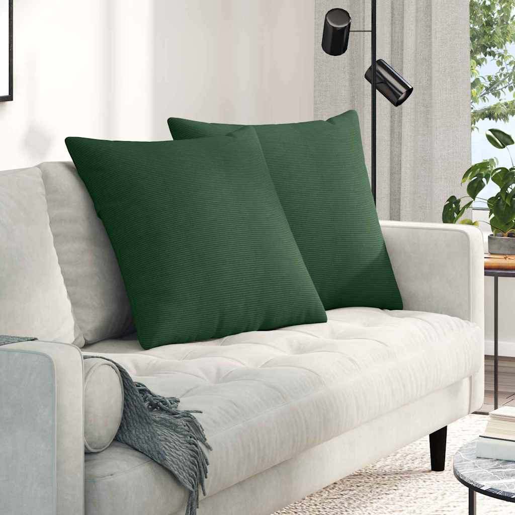 Cuscini da Divano 2 pz Tessuto in Cords Verde Scuro 60 x 60 cm