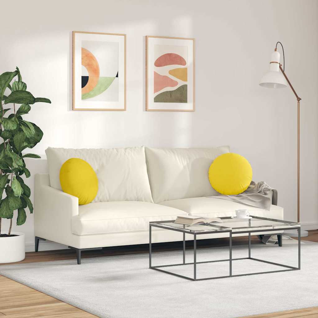 Cuscini per Seduta 2 pz Tessuto Giallo Chiaro Ø40 x 13 cm
