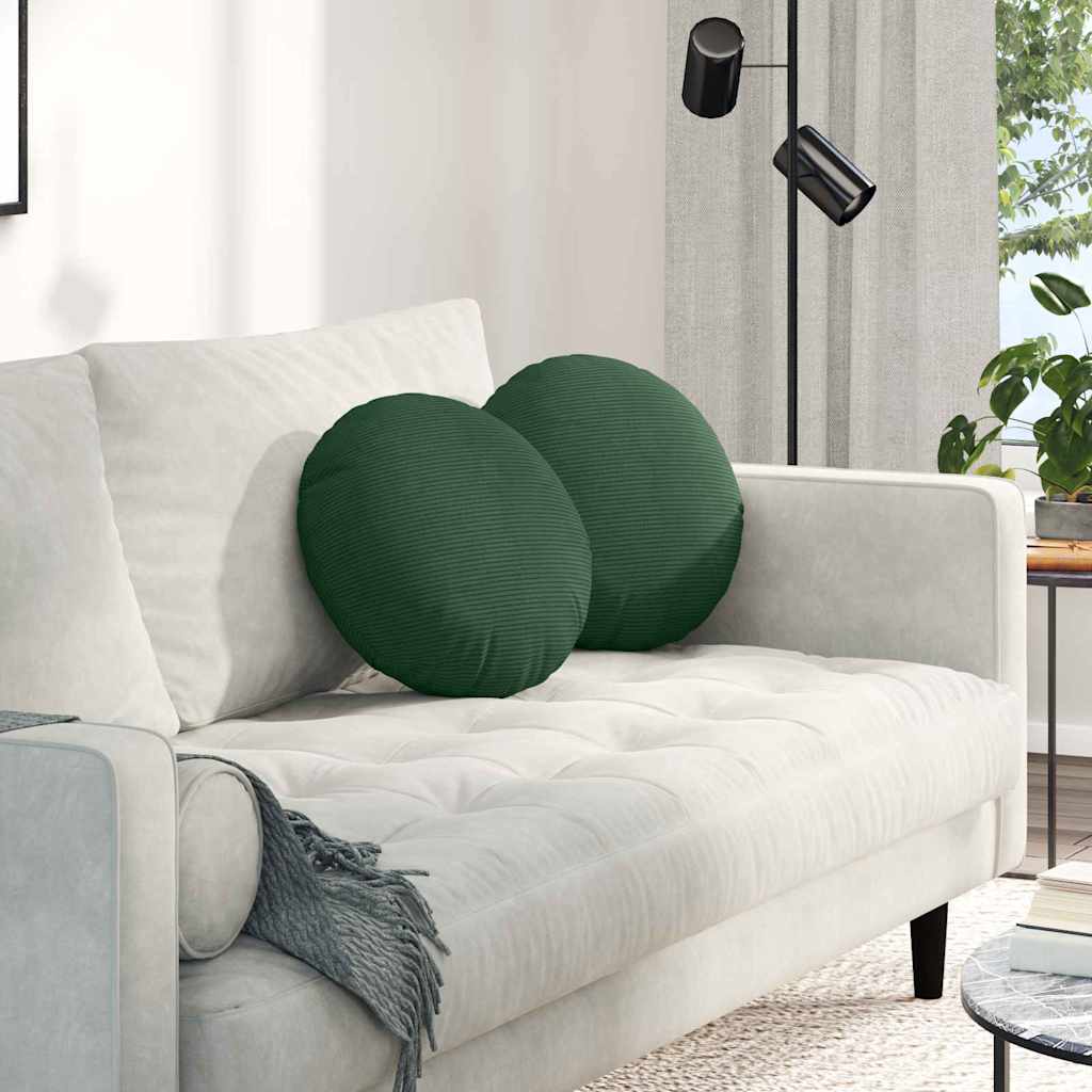 Cuscini per Seduta 2 pz Tessuto in Cords Verde Scuro Ø 40 cm