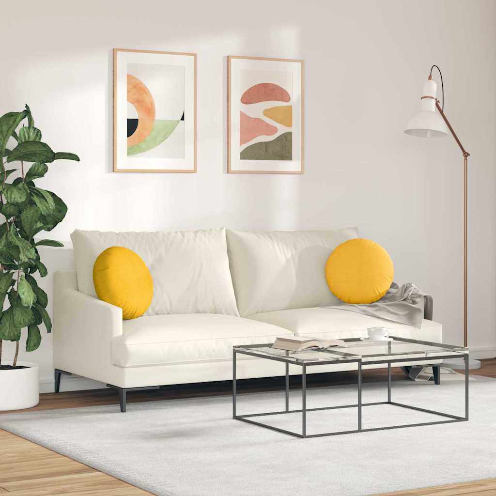 Cuscini per Seduta 2 pz Tessuto in Cords Giallo Chiaro Ø 40 cm