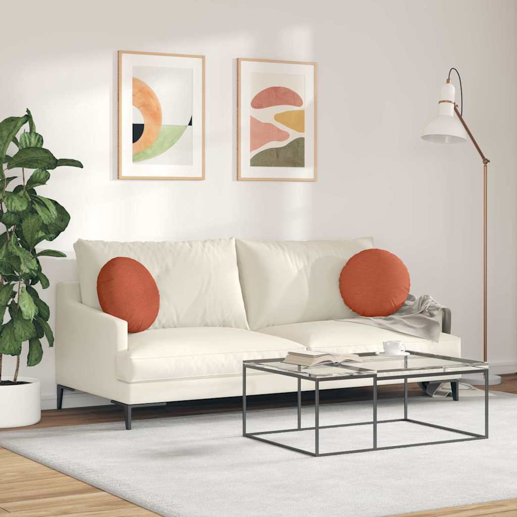 Cuscini per Seduta 2 pz Tessuto in Cords Rosso Arancio Ø 40 cm