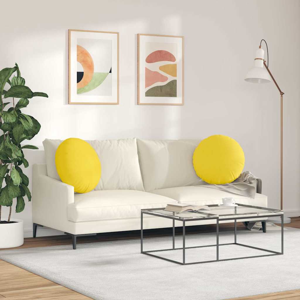 Cuscini per Seduta 2 pz Tessuto Giallo Chiaro Ø50 x 19 cm