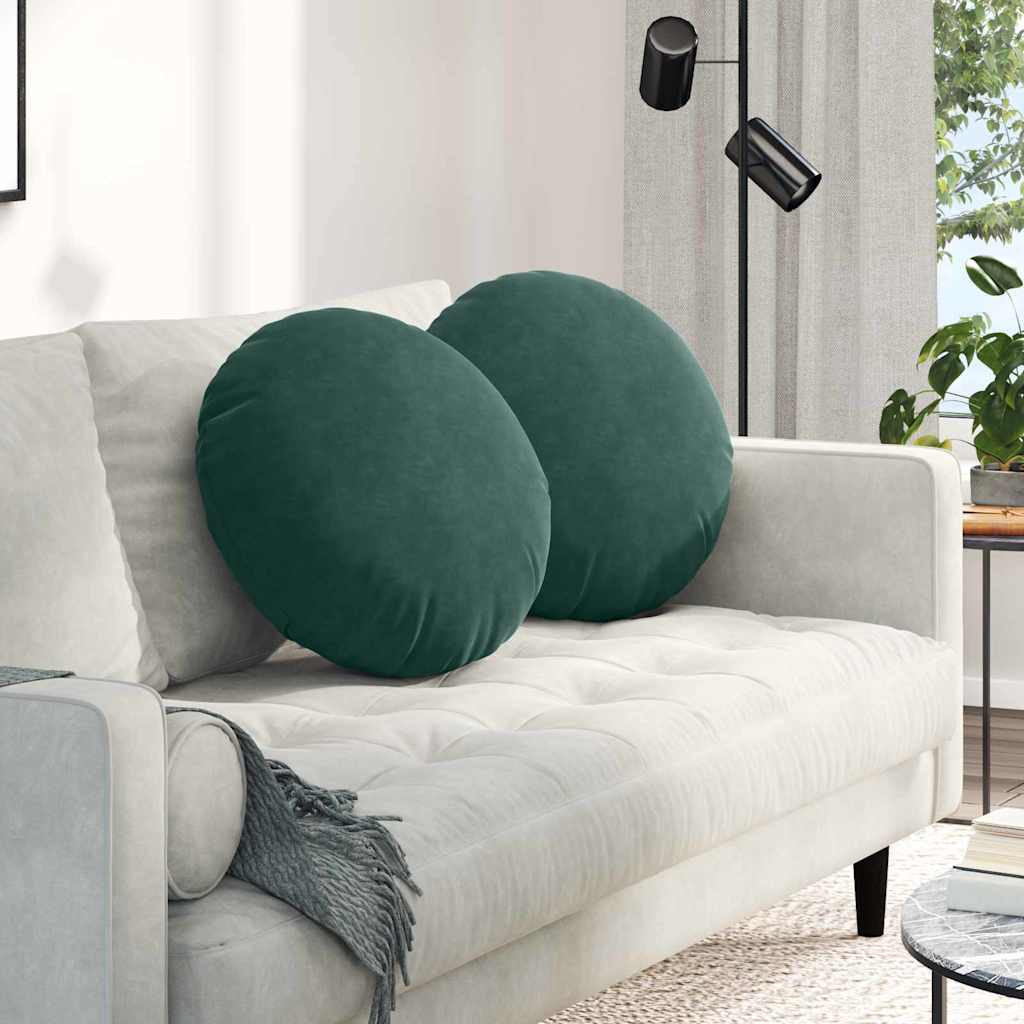 Cuscini per Seduta 2 pz Velluto Verde Scuro Ø50 x 19 cm