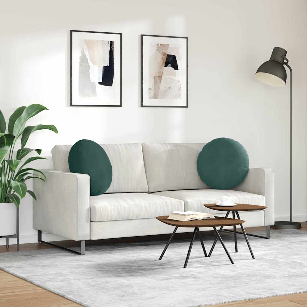 Cuscini per Seduta 2 pz Velluto Verde Scuro Ø50 x 19 cm