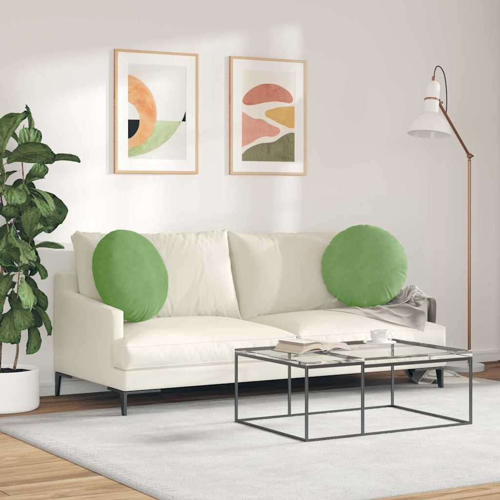 Cuscini per Seduta 2 pz Velluto Verde chiaro Ø50 x 19 cm