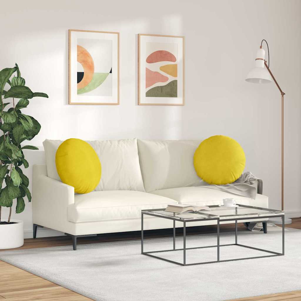 Cuscini per Seduta 2 pz Velluto Giallo Ø50 x 19 cm