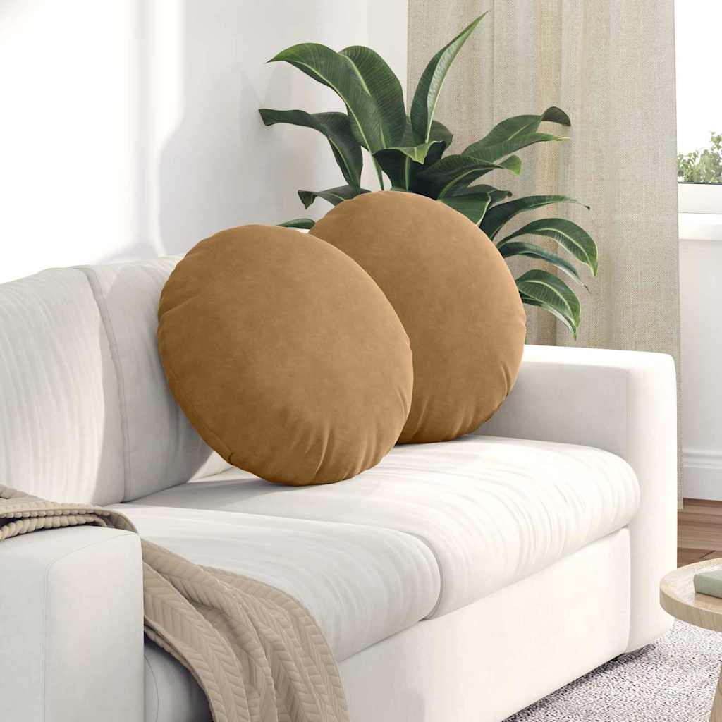 Cuscini per Seduta 2 pz Velluto Marrone Ø50 x 19 cm