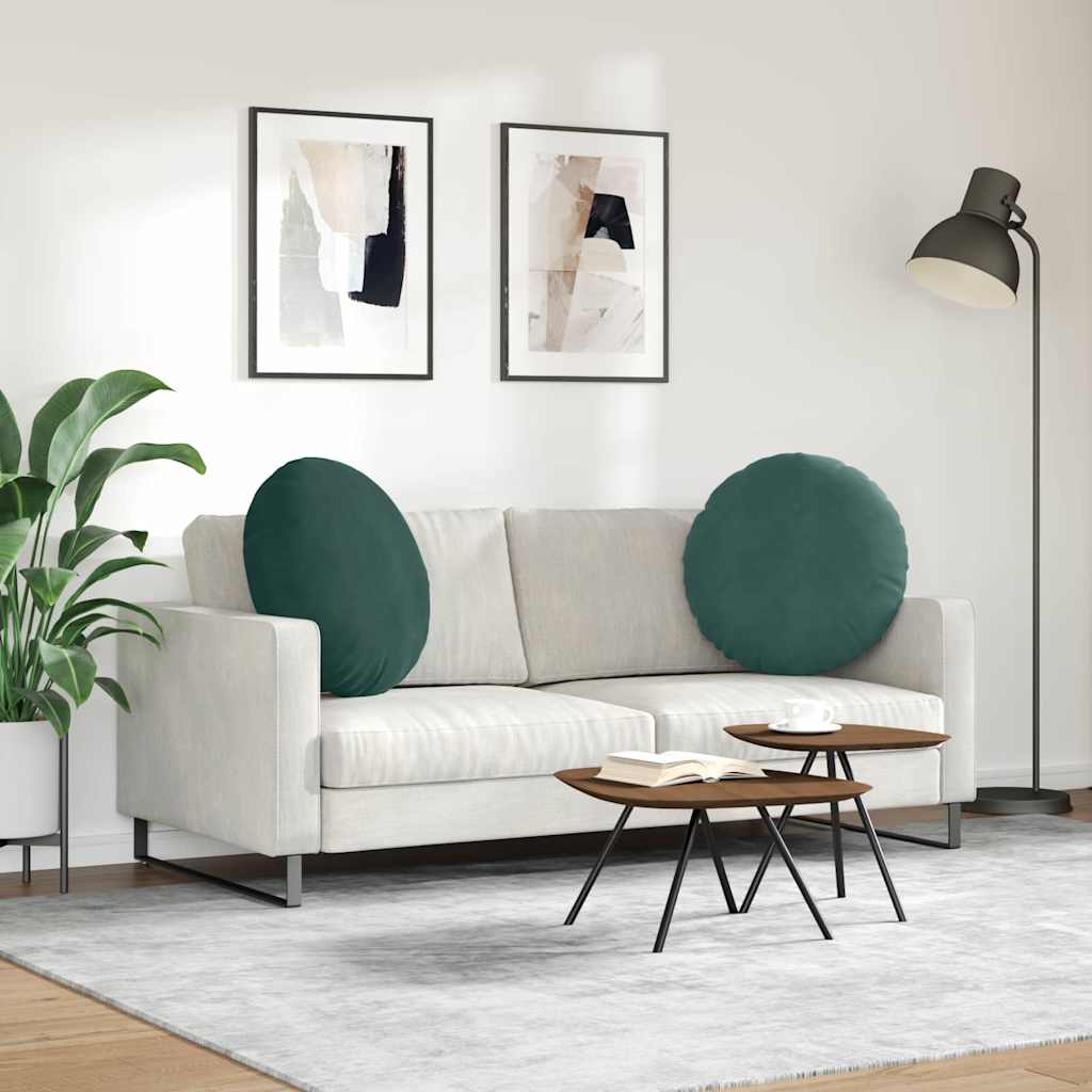Cuscini per Seduta 2 pz Velluto Verde Scuro Ø60 x 21 cm