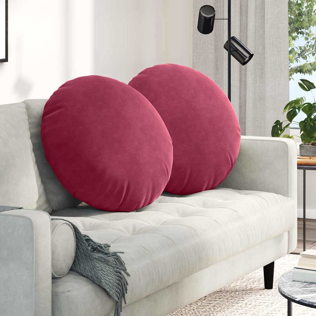 Cuscini per Seduta 2 pz Velluto Rosso Vino Ø 80 x 29 cm