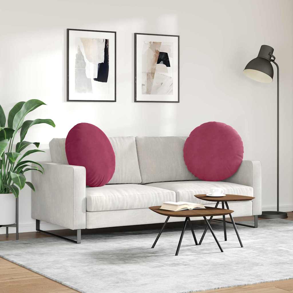 Cuscini per Seduta 2 pz Velluto Rosso Vino Ø 80 x 29 cm