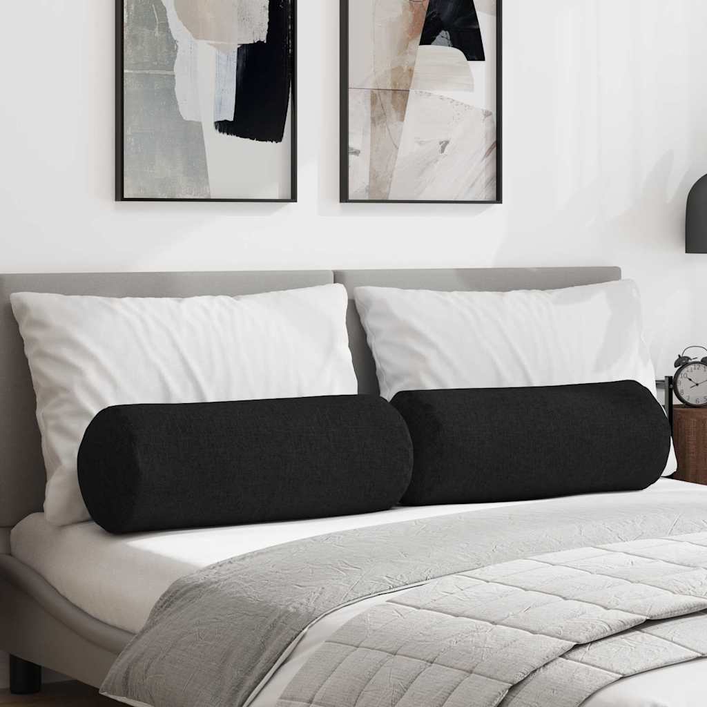 Cuscini a rullo 2 pz Tessuto Nero Ø 25 x 70 cm