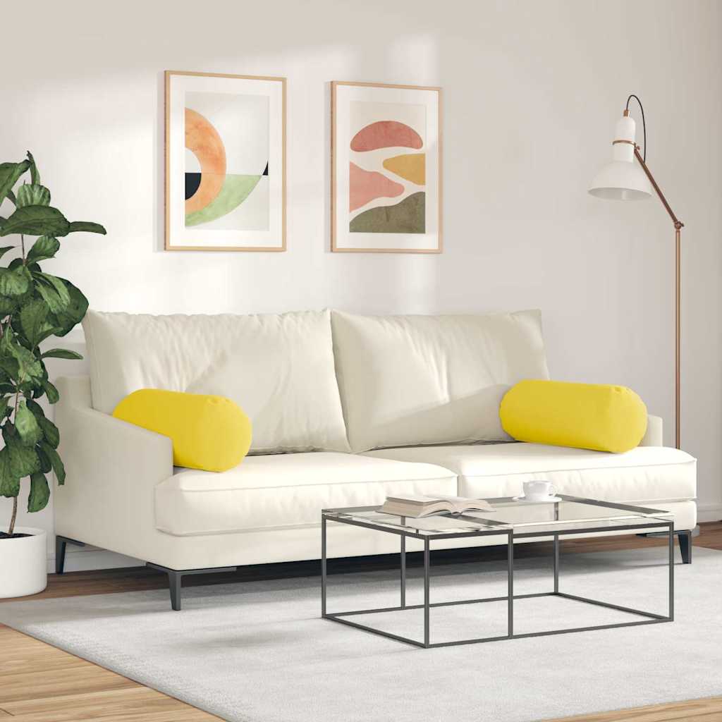 Cuscini a rullo 2 pz Tessuto Giallo Chiaro Ø 25 x 70 cm