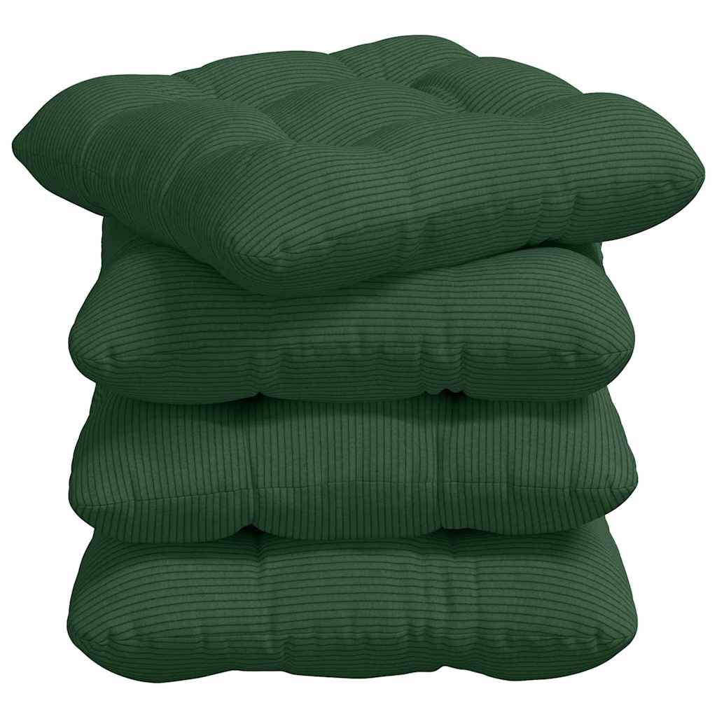 Cuscini per Seduta 4 pz Tessuto in Cords Verde Scuro 40 x 40 cm