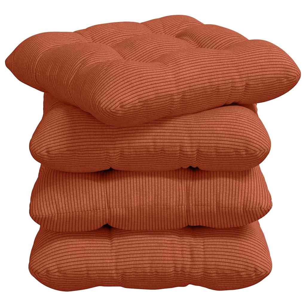 Cuscini per Seduta 4 pz Tessuto in Cords Rosso Arancio