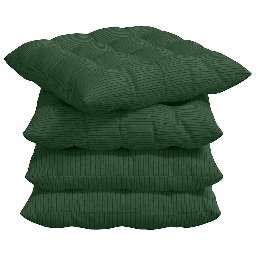 Cuscini per Seduta 4 pz Tessuto in Cords Verde Scuro