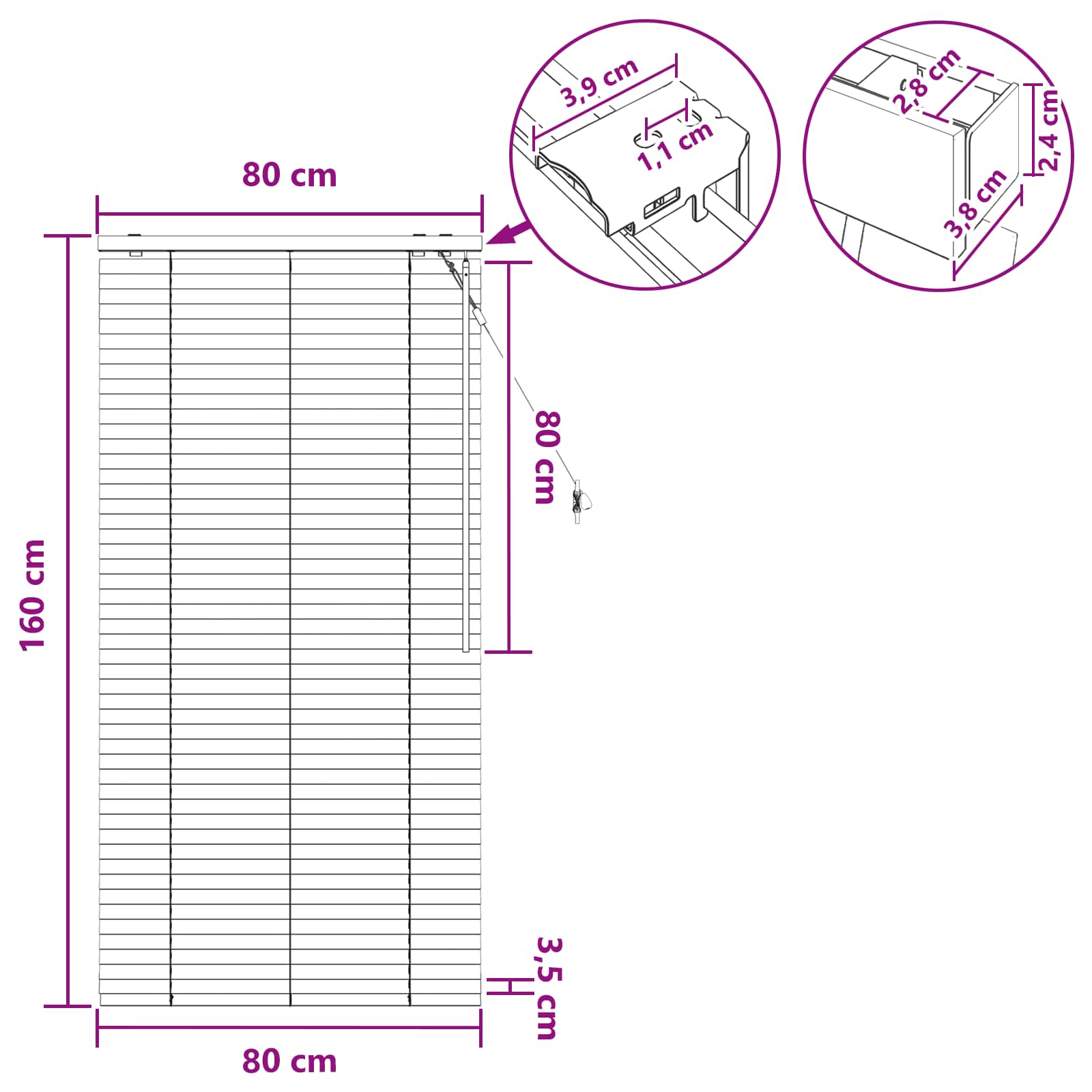 Tenda Veneziana Aspetto Quercia 80 x 160 cm 35 mm