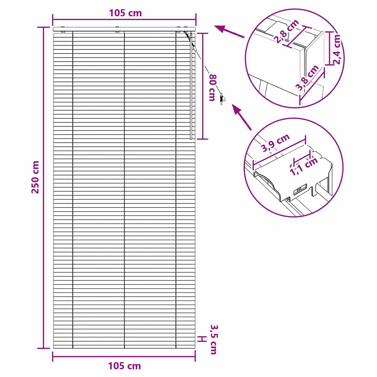 Tenda Veneziana Aspetto Quercia 105 x 250 cm 35 mm