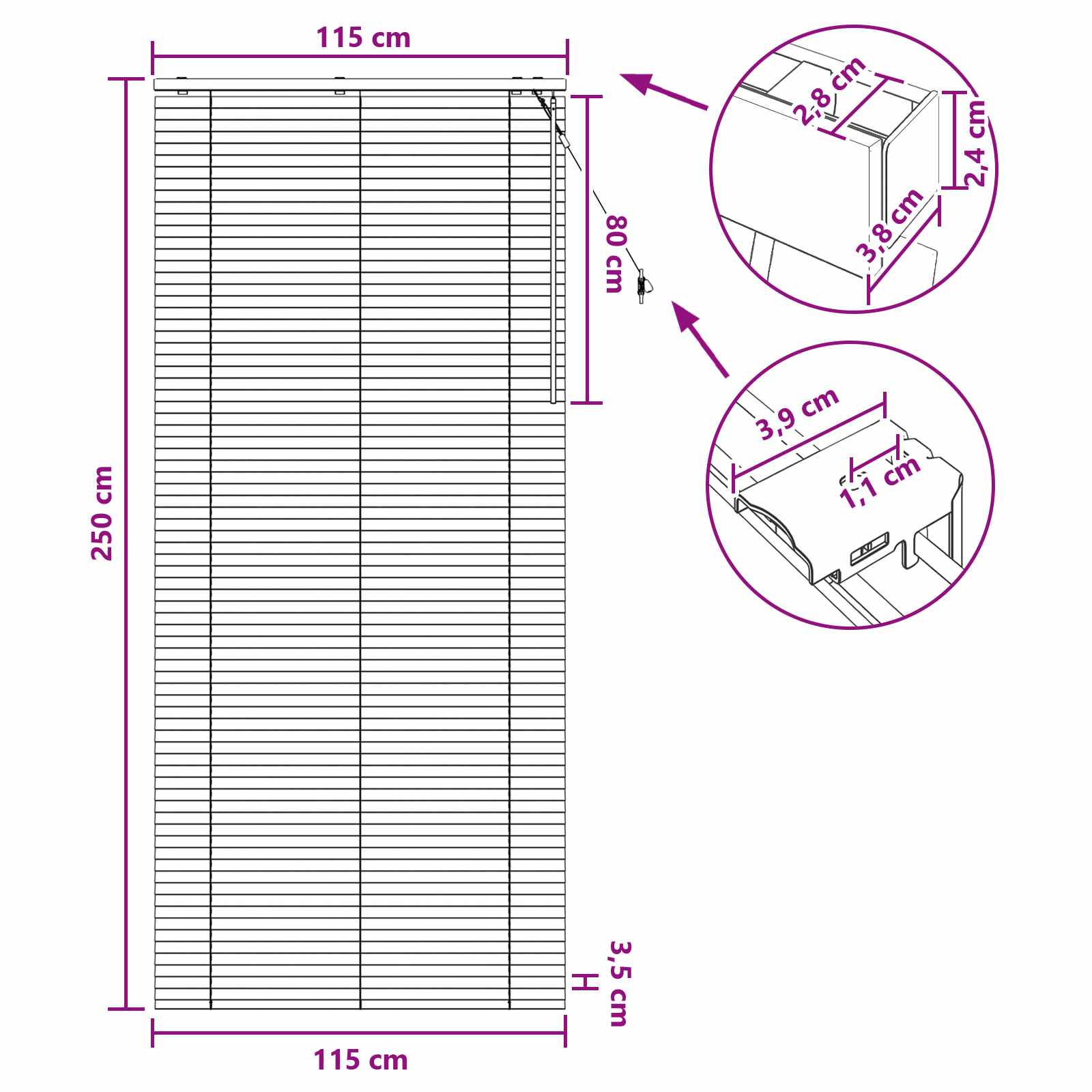 Tenda Veneziana Aspetto Quercia 115 x 250 cm 35 mm