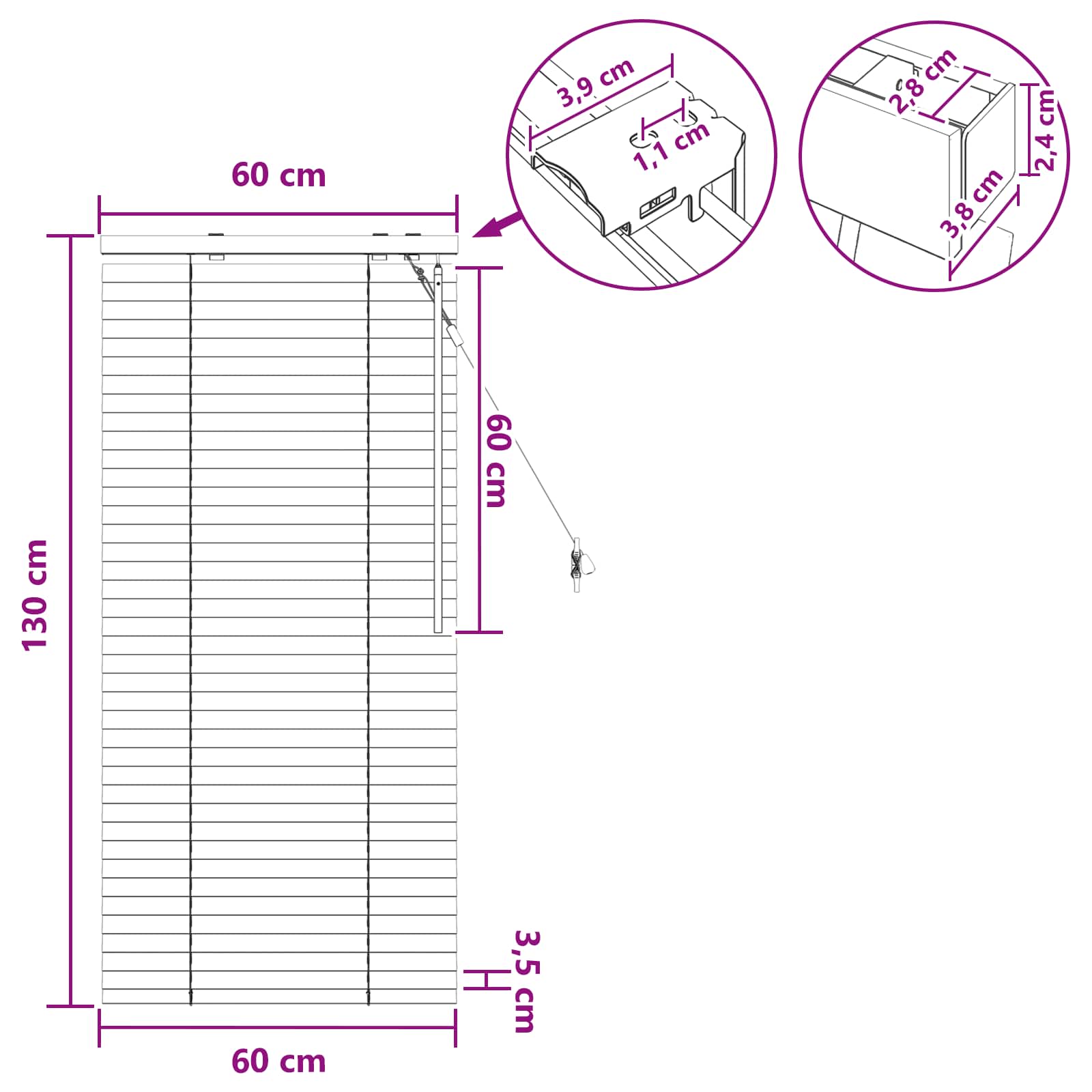 Tenda Veneziana Bianco 60 x 130 cm 35 mm