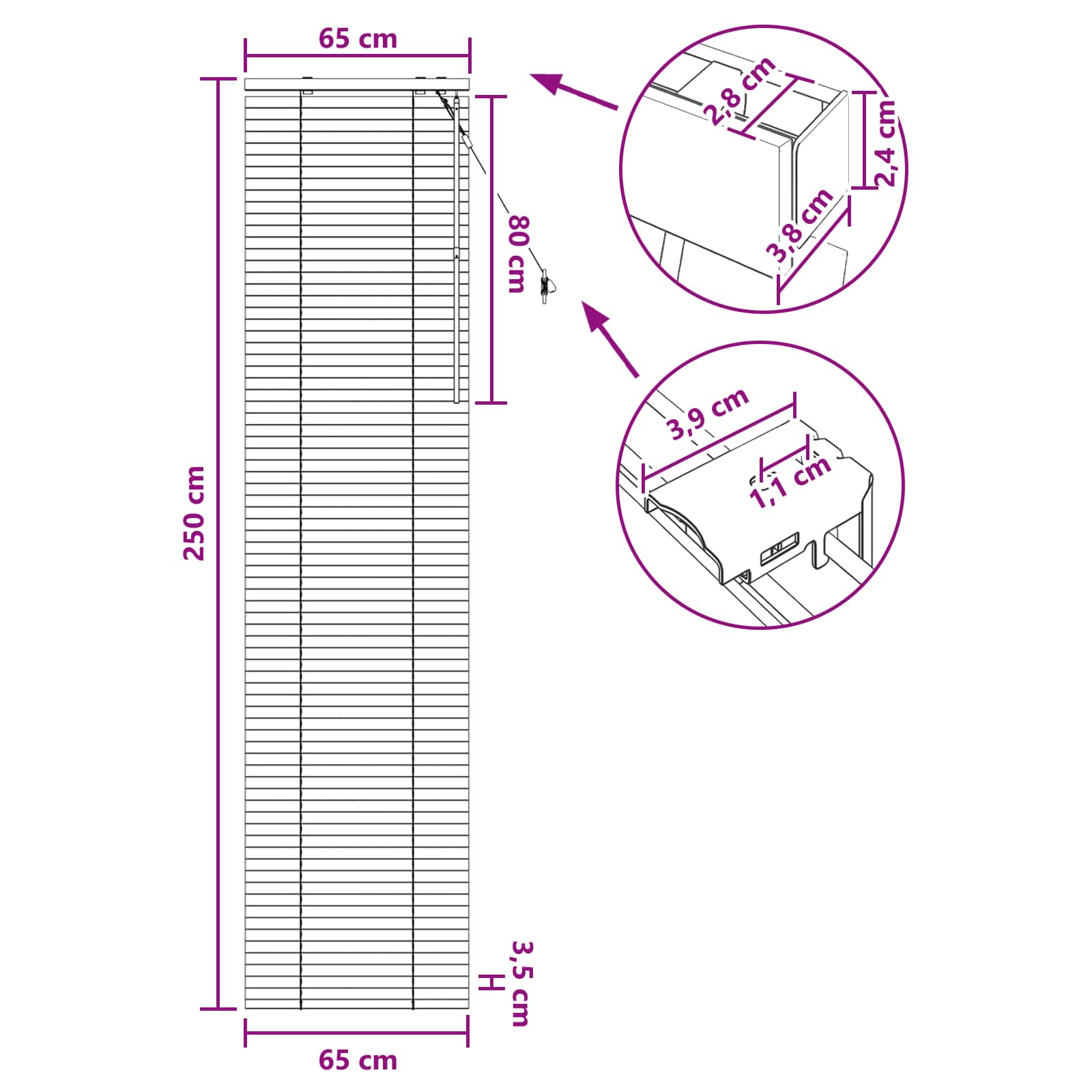 Tenda Veneziana Bianco 65 x 250 cm 35 mm