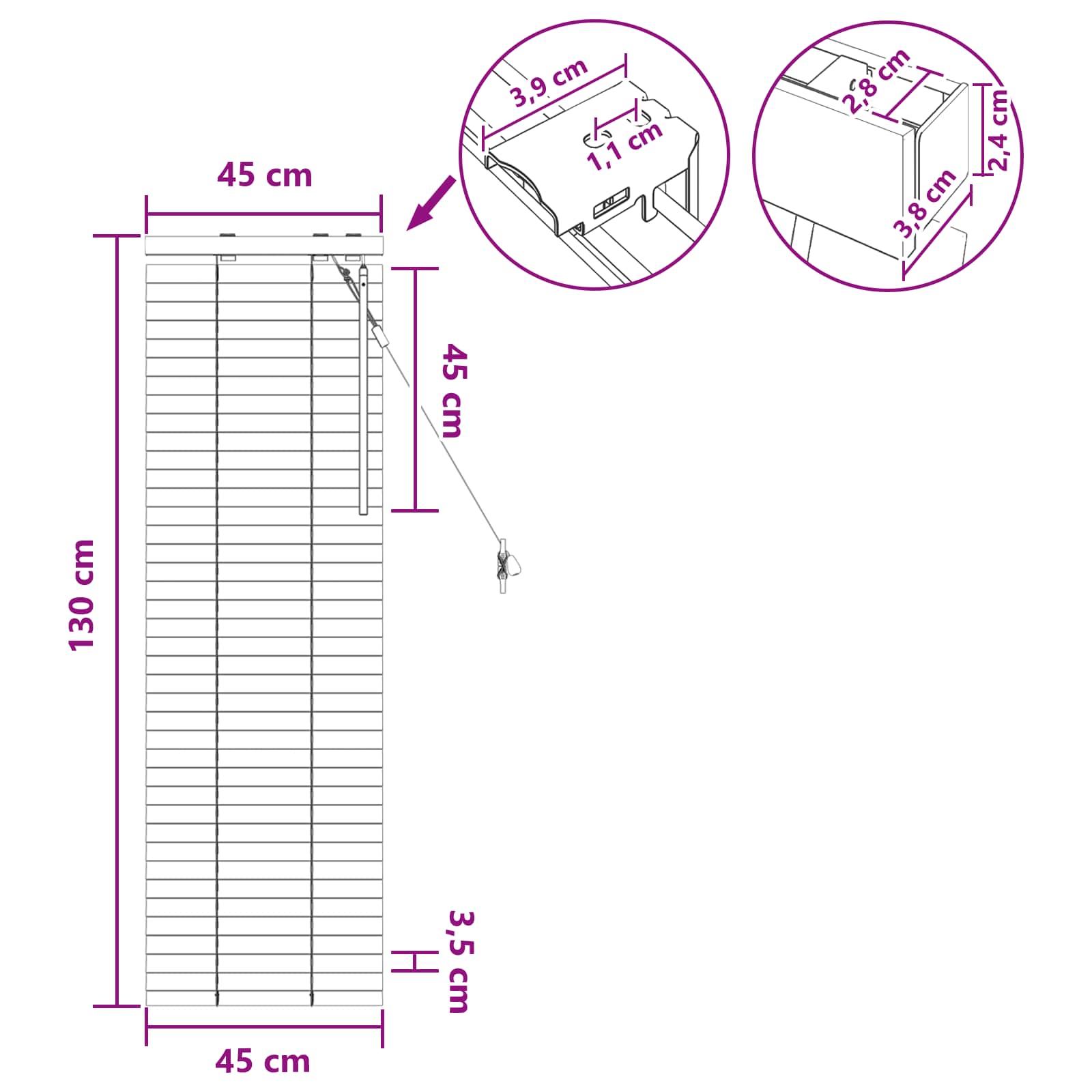 Tenda Veneziana Nero 45 x 130 cm 35 mm
