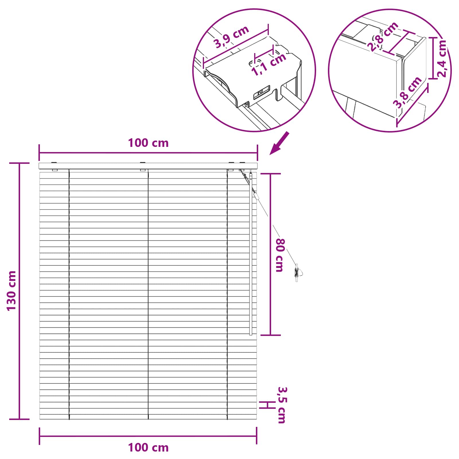 Tenda Veneziana Nero 100 x 130 cm 35 mm