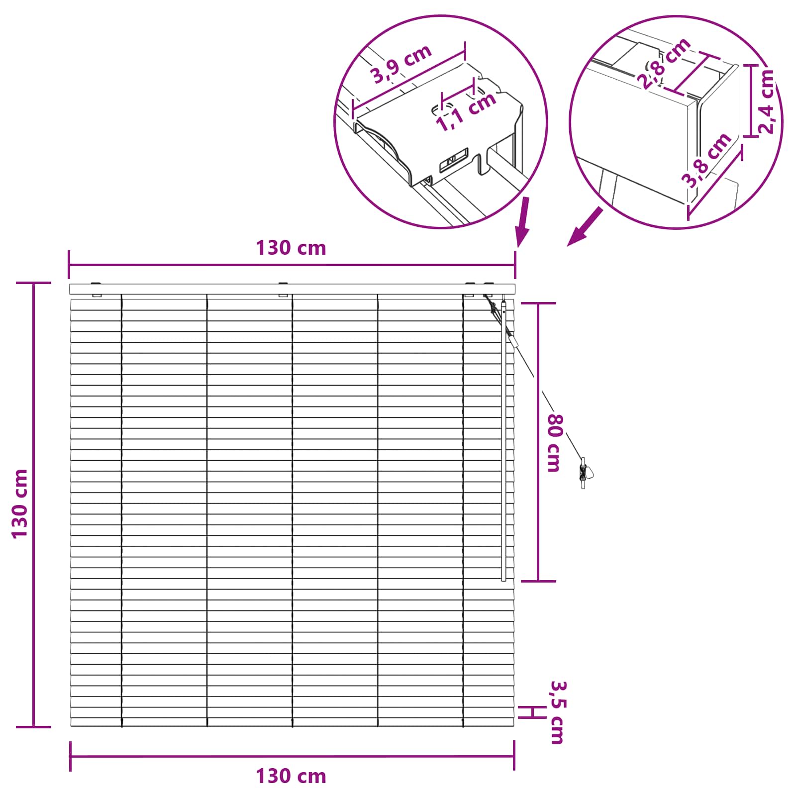 Tenda Veneziana Marrone Scuro 130 x 130 cm 35 mm
