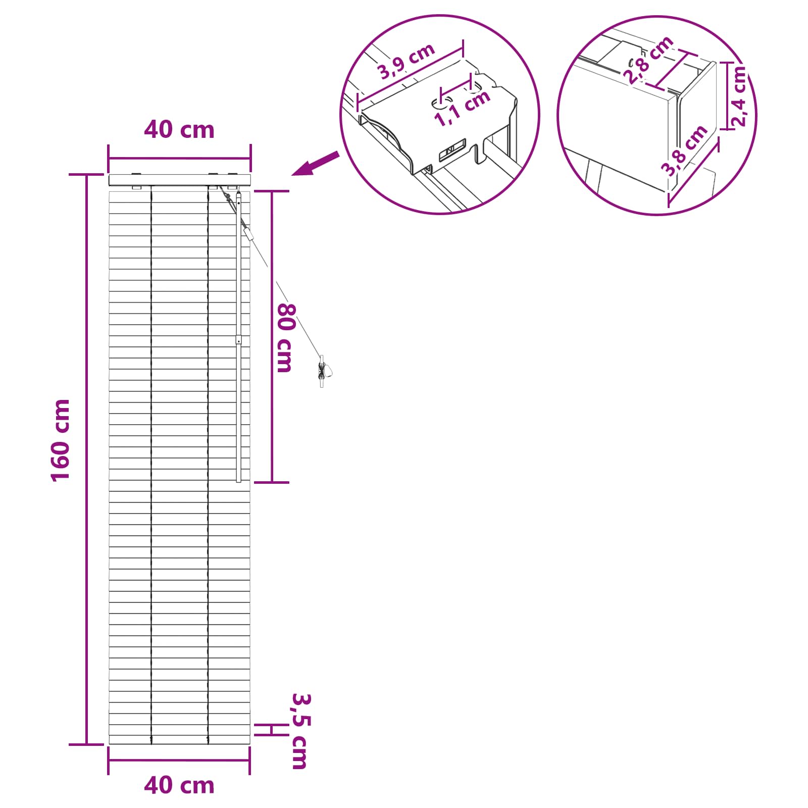Tenda Veneziana Marrone Scuro 40 x 160 cm 35 mm