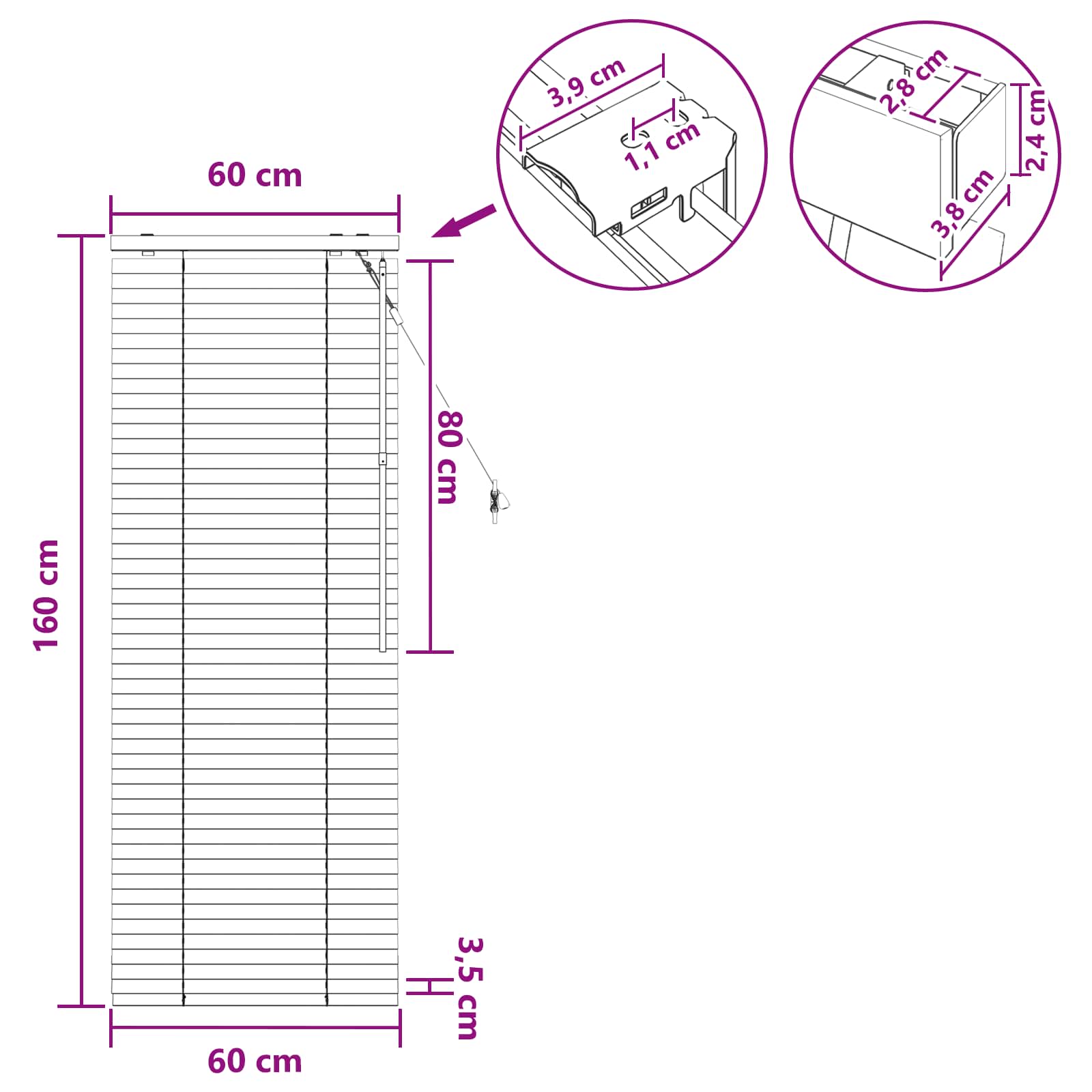 Tenda Veneziana Marrone Scuro 60 x 160 cm 35 mm