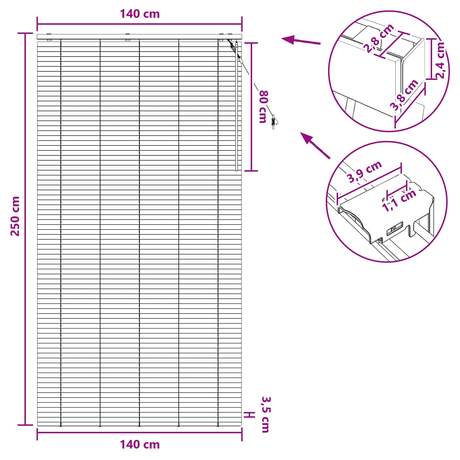 Tenda Veneziana Marrone Scuro 140 x 250 cm 35 mm
