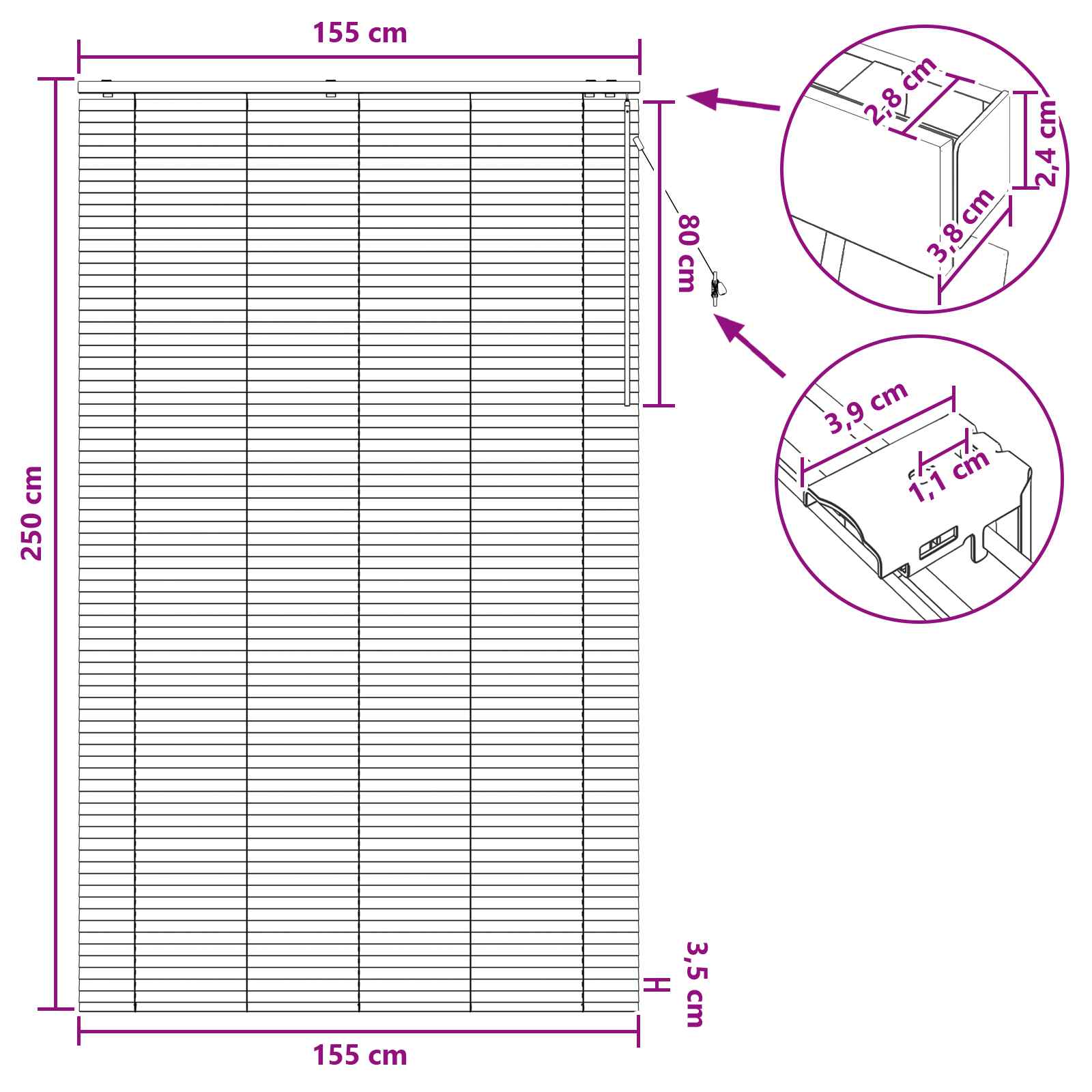 Tenda Veneziana Marrone Scuro 155 x 250 cm 35 mm