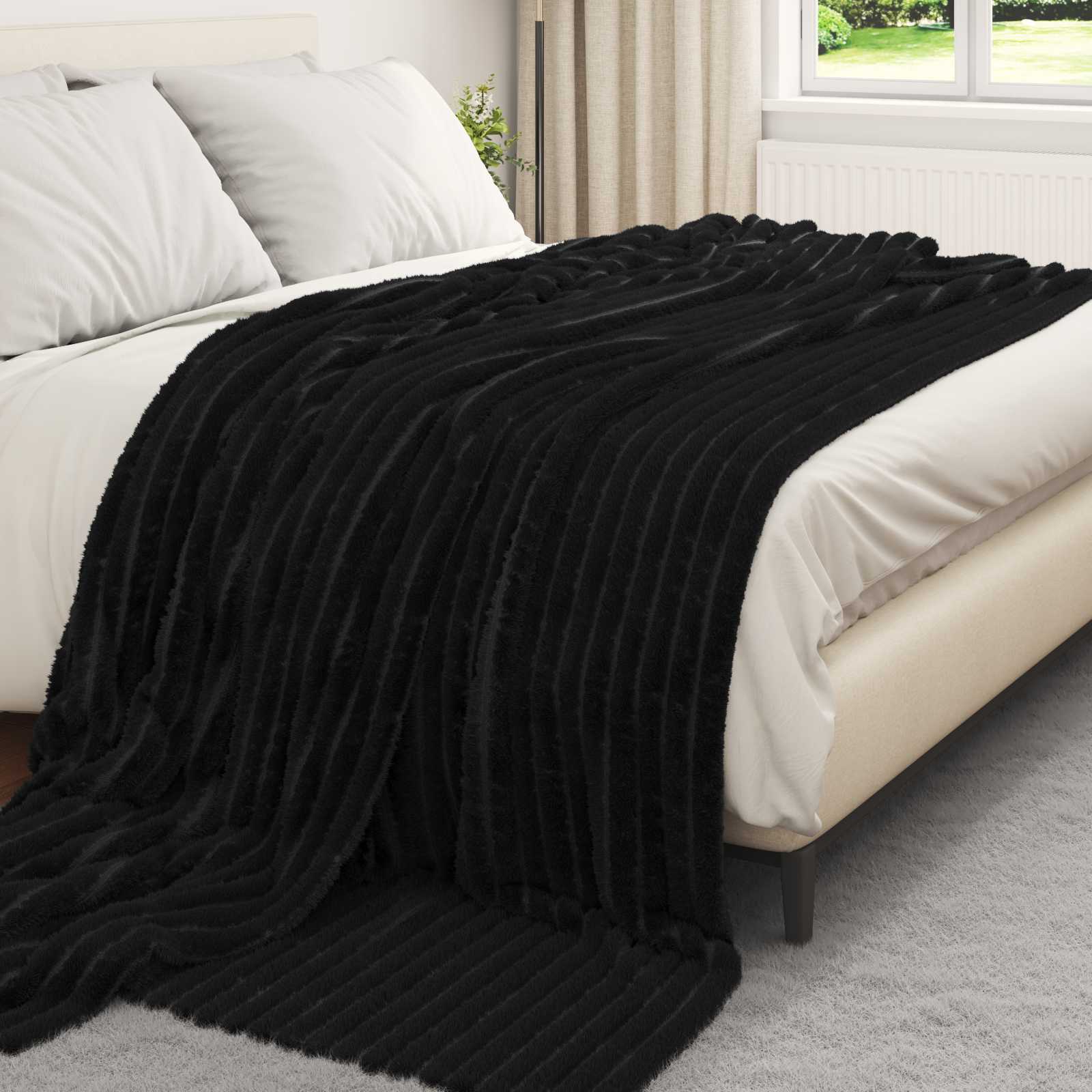 Coperte da Pile 6 pz Nero 240 x 220 cm 8.76 kg Panno