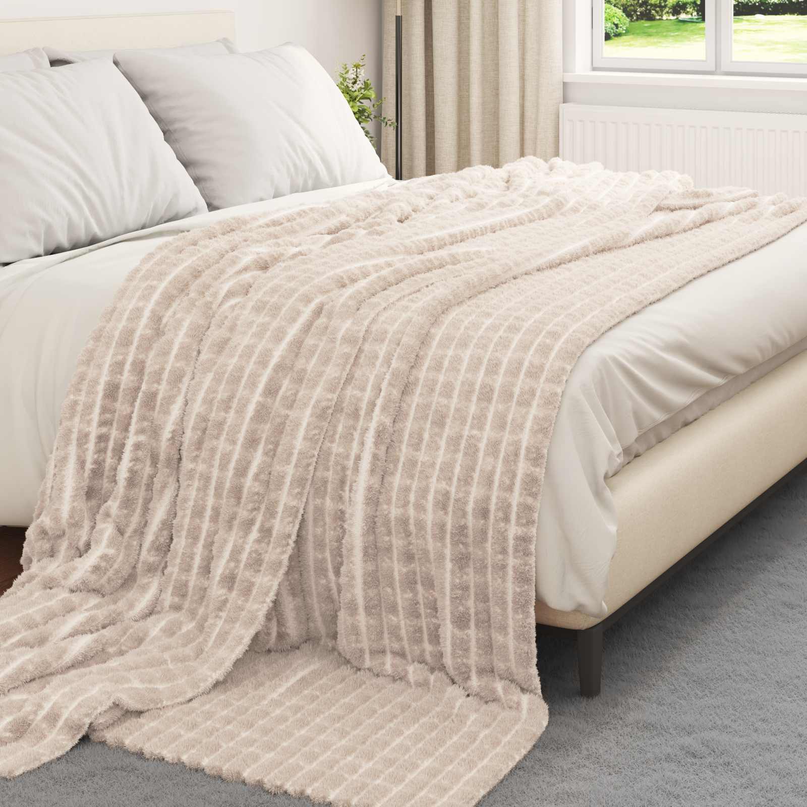 Coperte da Pile 6 pz Beige 240 x 220 cm 8.24 kg Panno