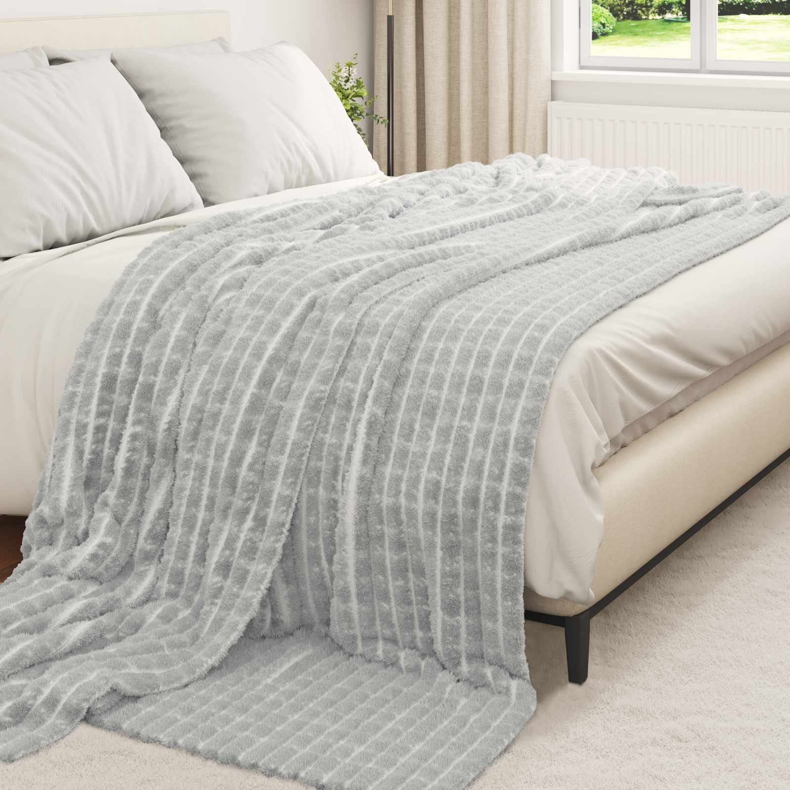 Coperte da Pile 6 pz Grigio 240 x 220 cm 7.71 kg Panno