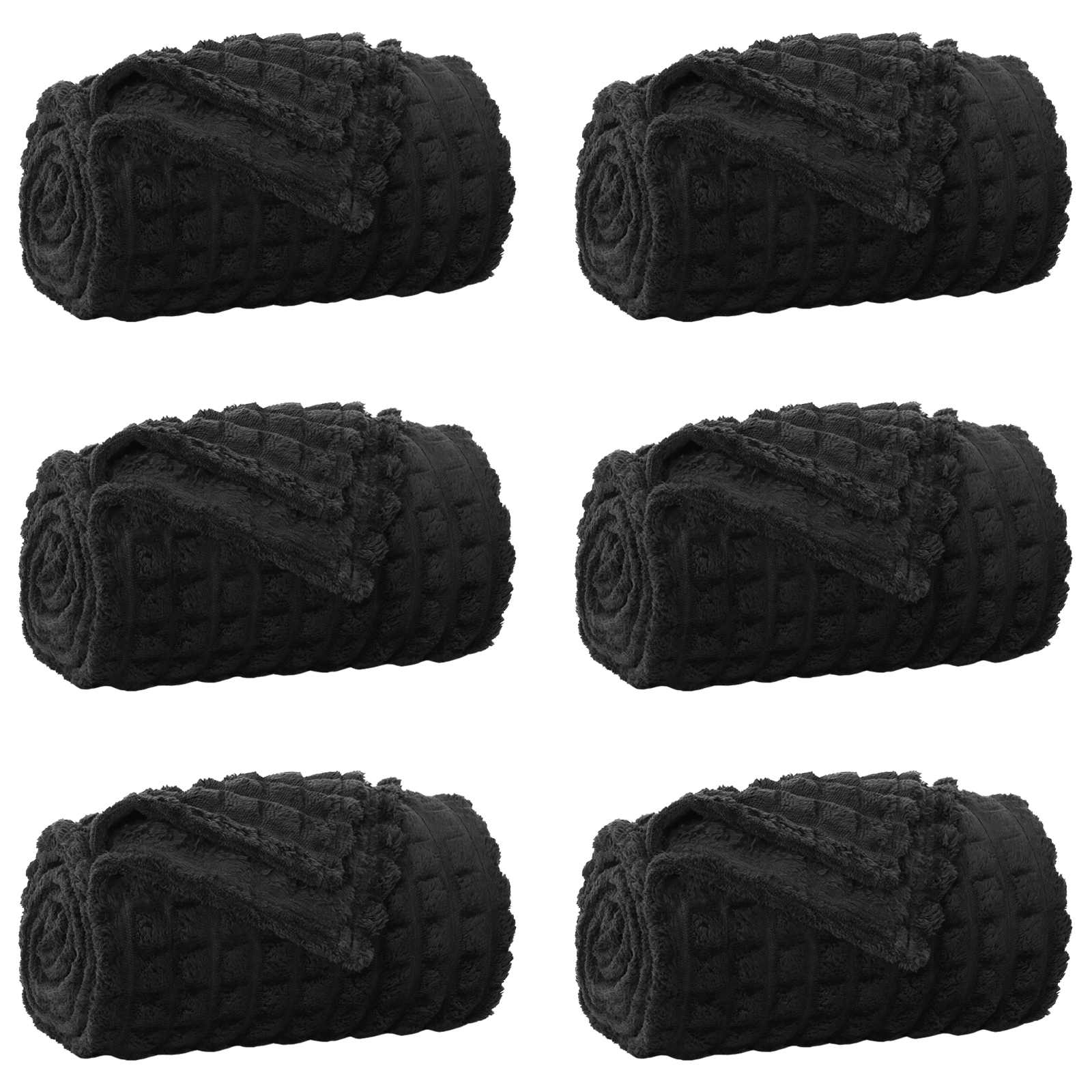 Coperte da Pile 6 pz Nero 200 x 150 cm 4.5 kg Panno