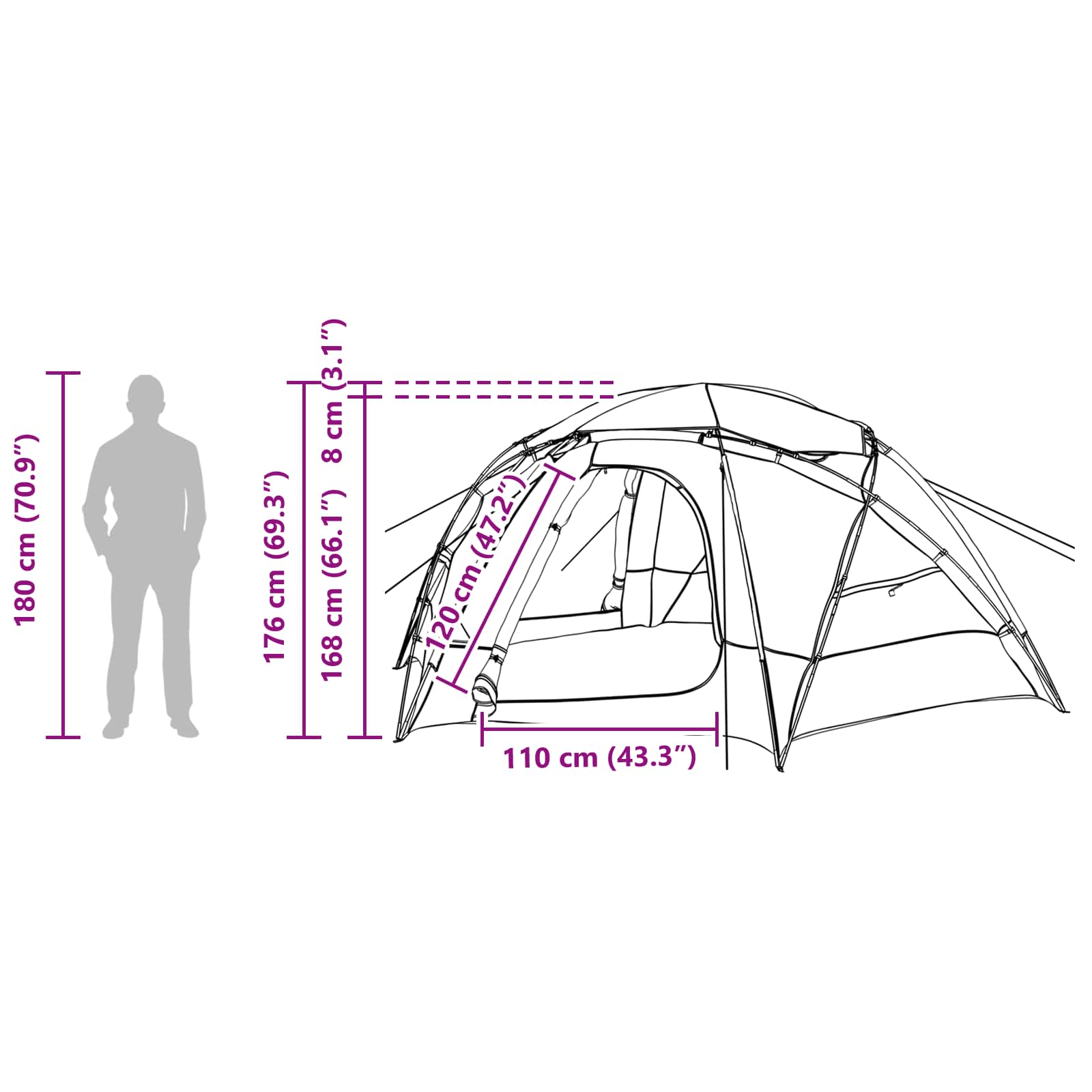 Tenda a cupola con tetto rimovibile 4 persona Blu