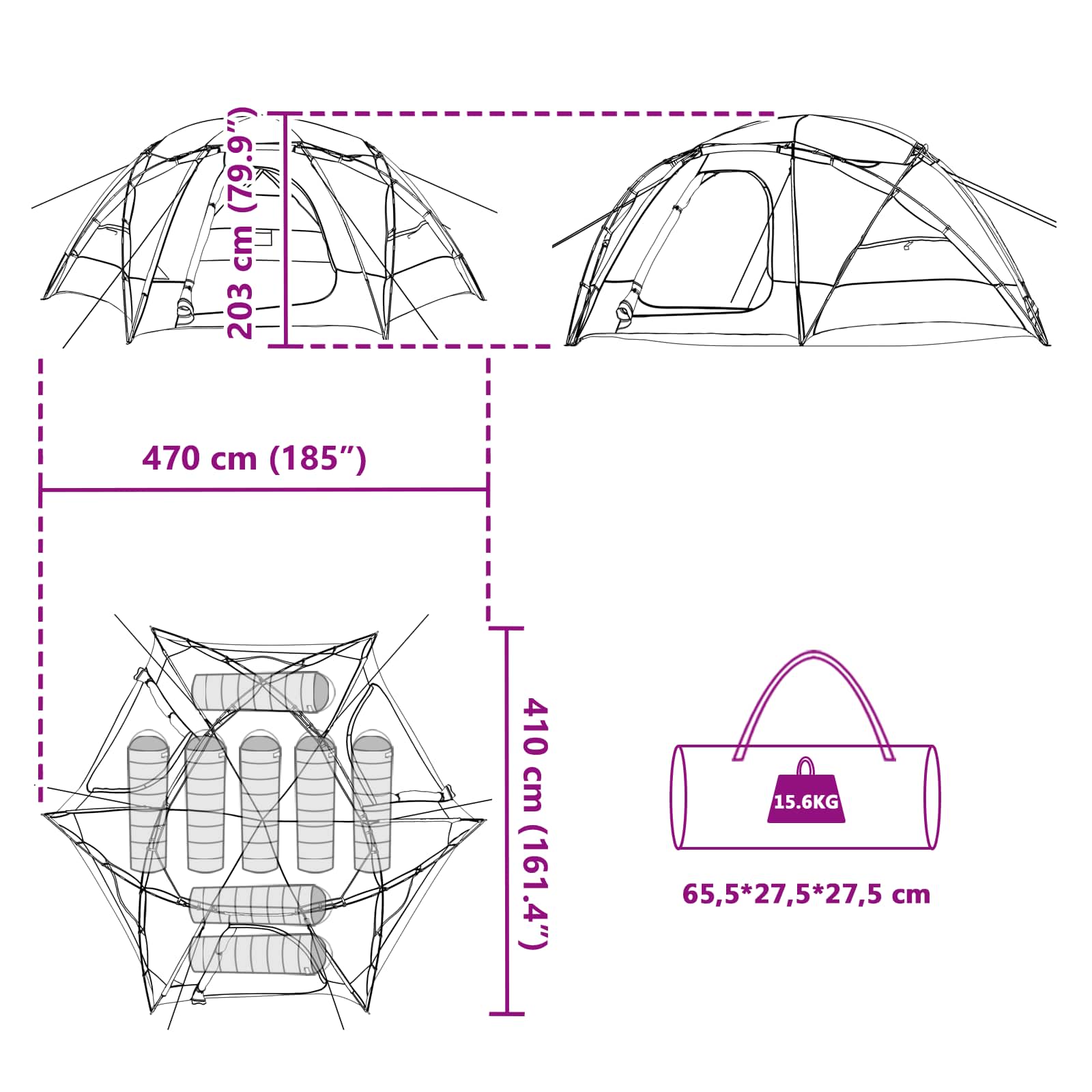 Tenda a cupola con tetto rimovibile 8 persona Blu