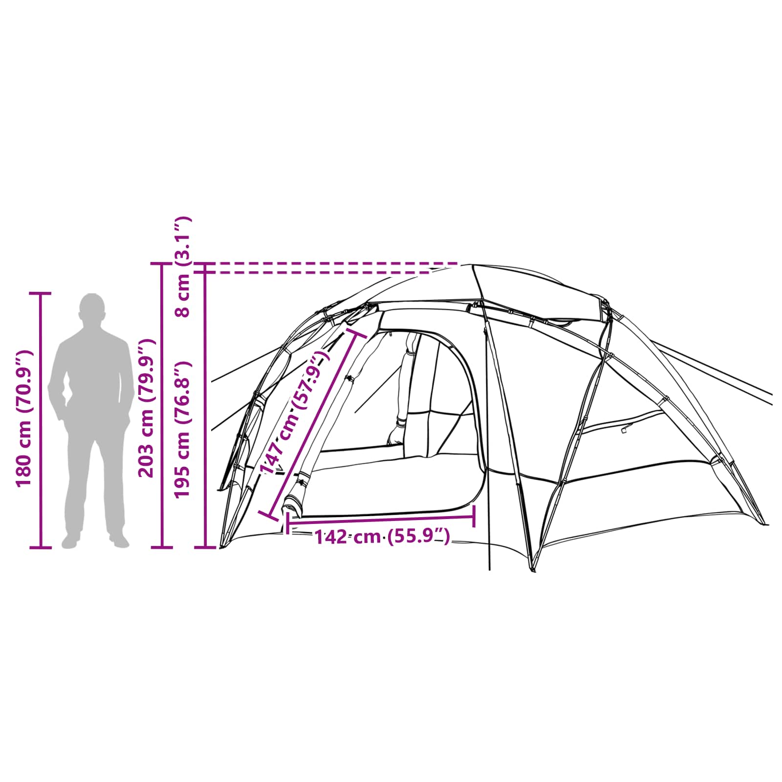 Tenda a cupola con tetto rimovibile 8 persona