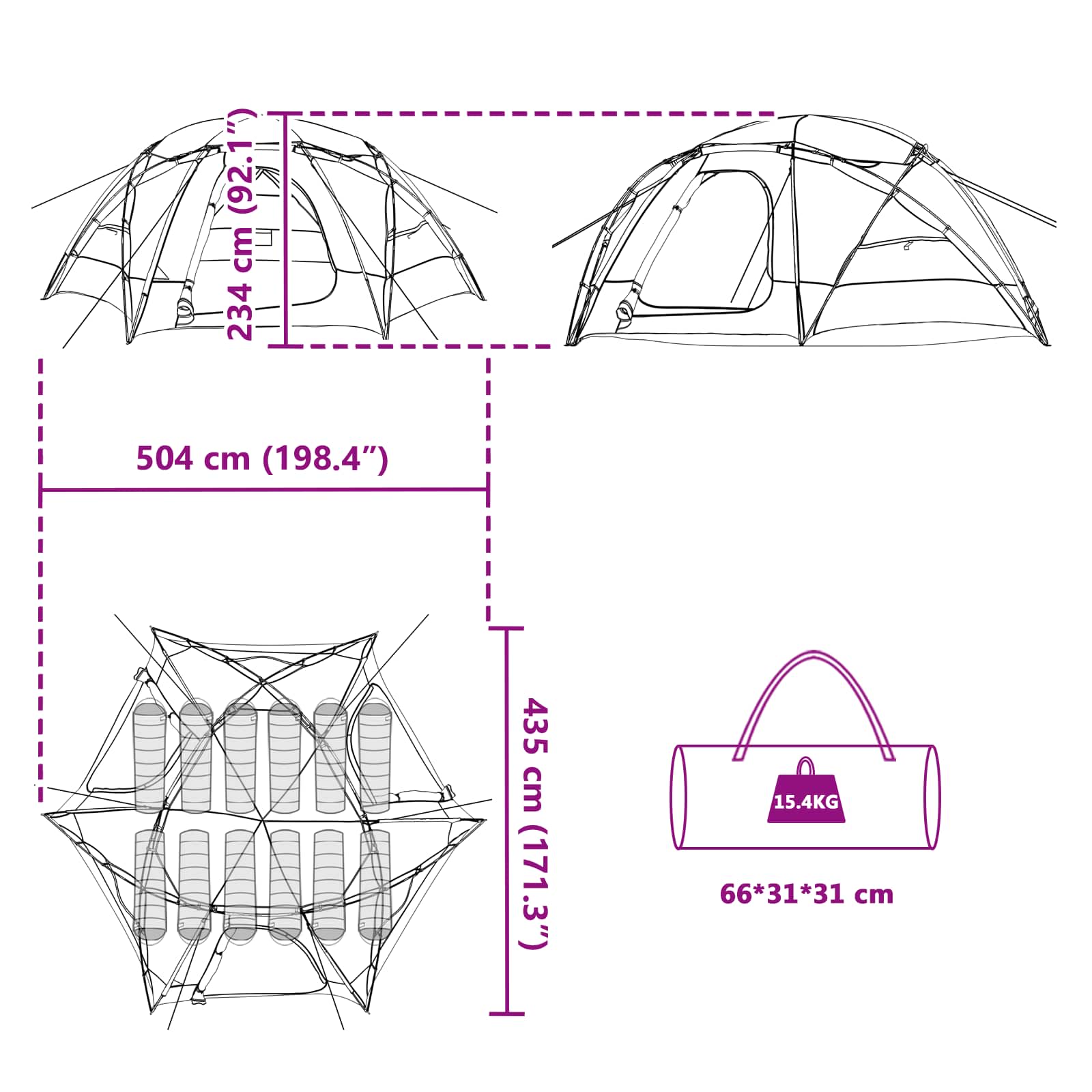 Tenda a cupola con tetto rimovibile 12 persona Verde