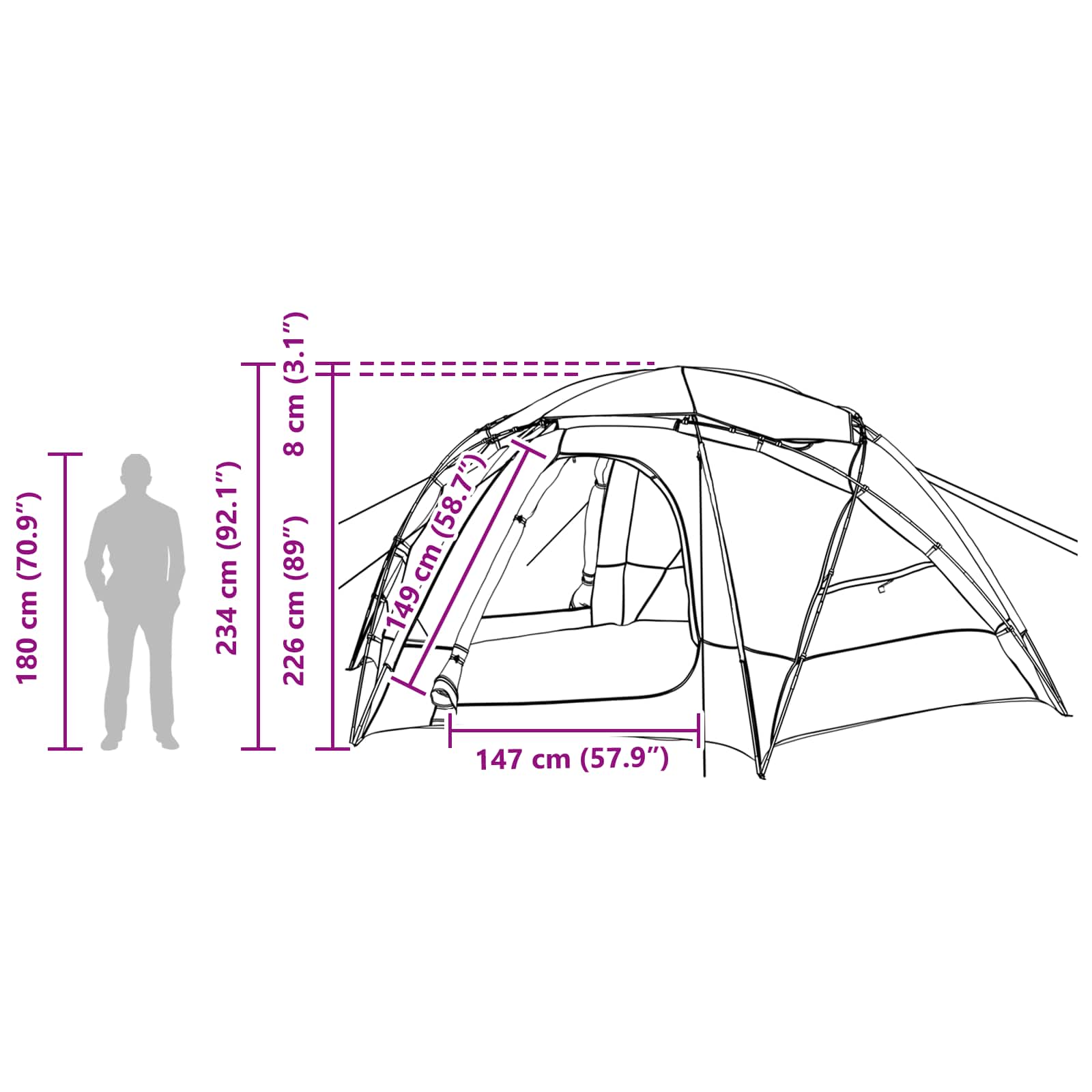 Tenda a cupola con tetto rimovibile 12 persona