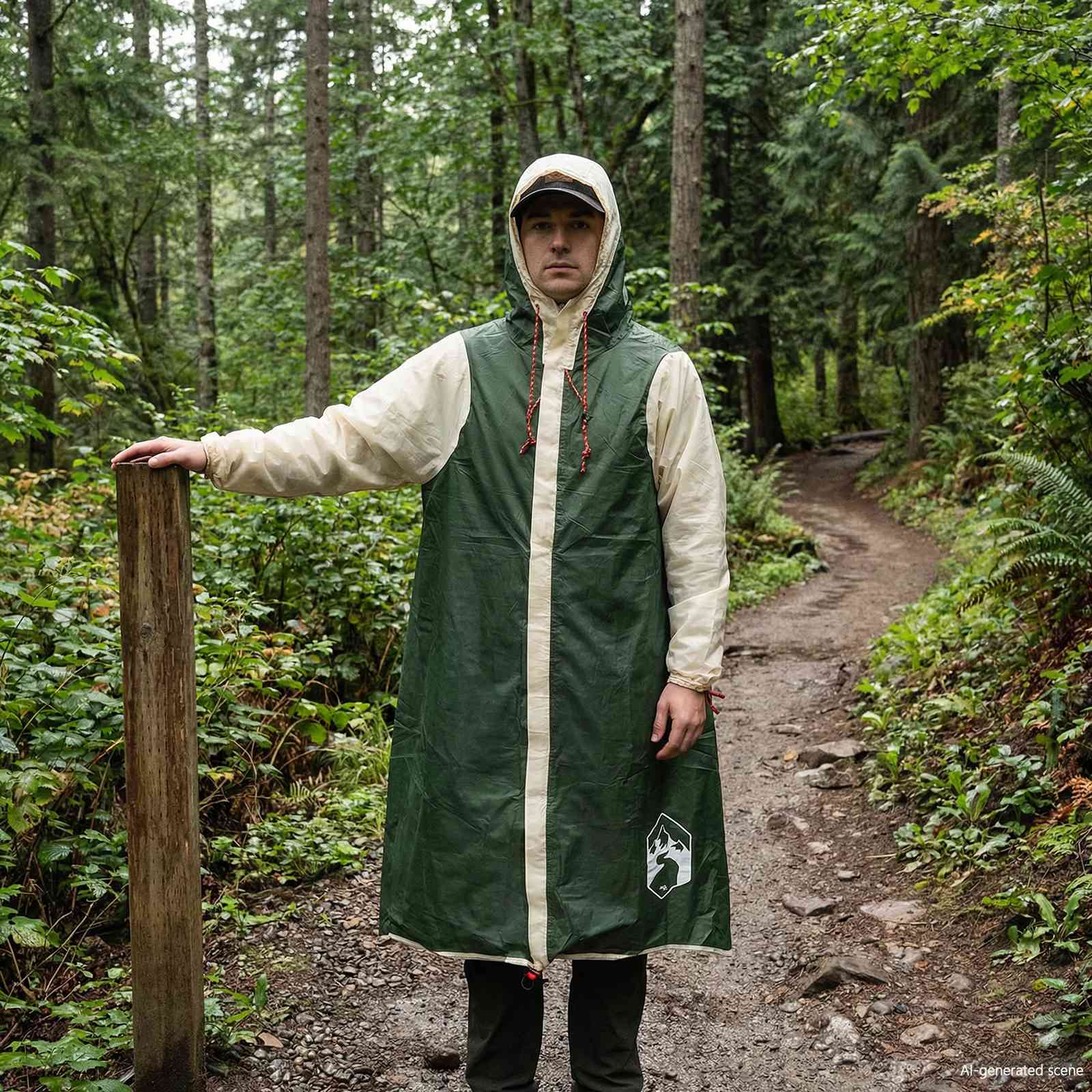 Poncho da pioggia 2-in-1 con cappuccio Verde 262 x 126 x 130 cm
