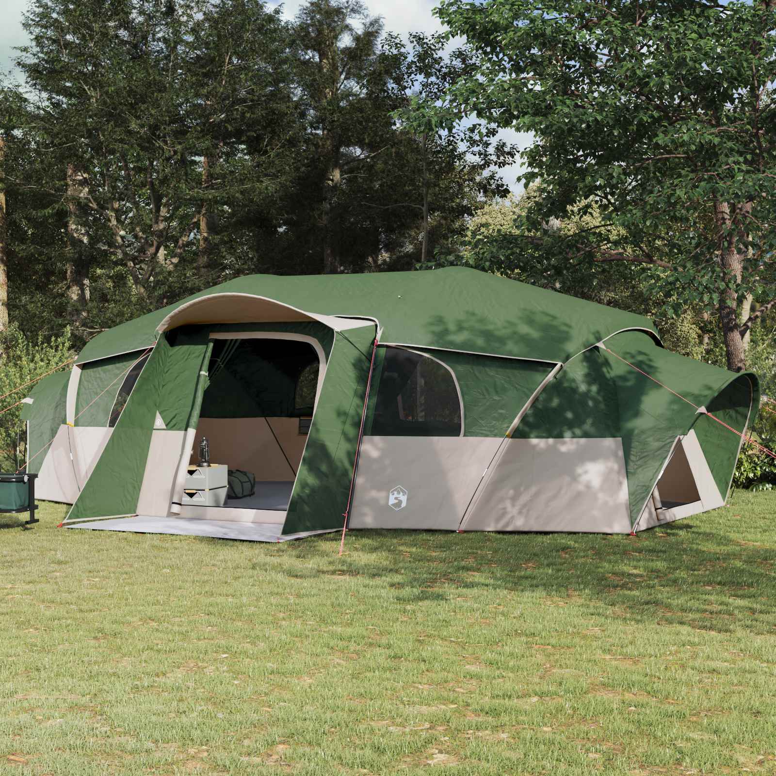 Tenda familiare con telo da pioggia resistente all'acqua Verde